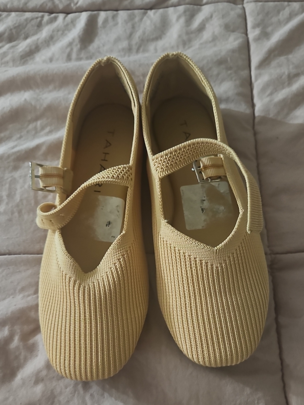 Tahari Cream Knit Mary Jane Loafers with Buckle Strap